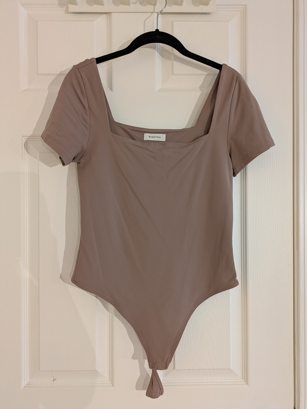 Babaton Taupe Short Sleeve Square Neck Bodysuit